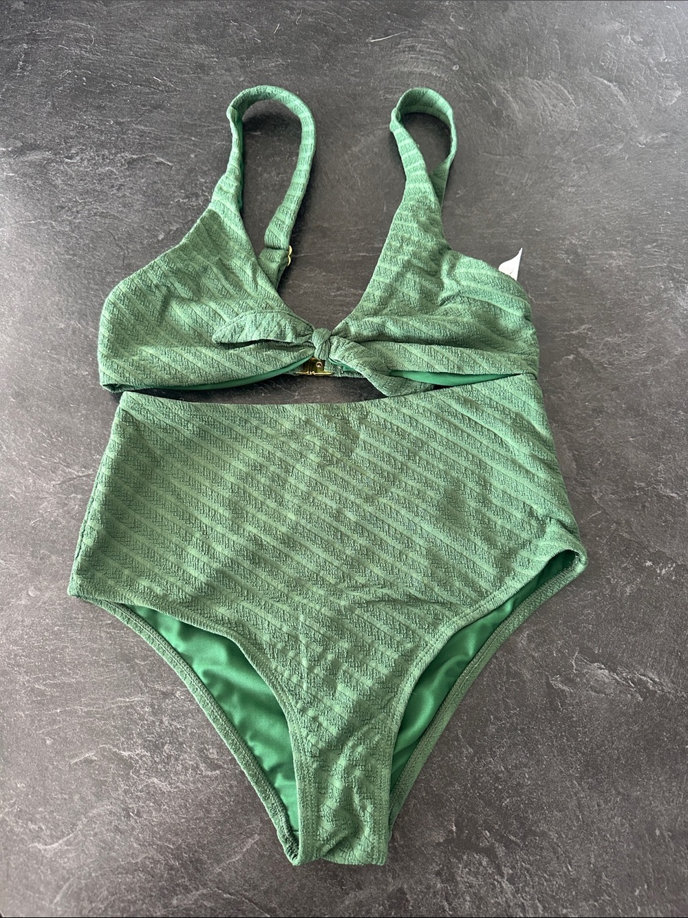 Green Textured Two-Piece High-Waist Bikini